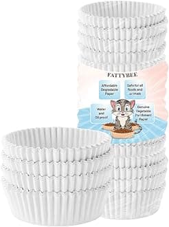 FattyBee 200 Pcs White Disposable Pet Feeding Bowls Liner, Small Paper Bowls for Cat Dishes, Wet Food, Feral Cat Feeding Station