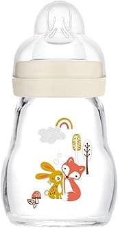 Feel Good Glass Bottle | 1 Pack (1 x 170ml) | MAM Glass Bottle with Slow Flow Teat Size 1 | Baby Accessories for Newborn | White (Various Designs)