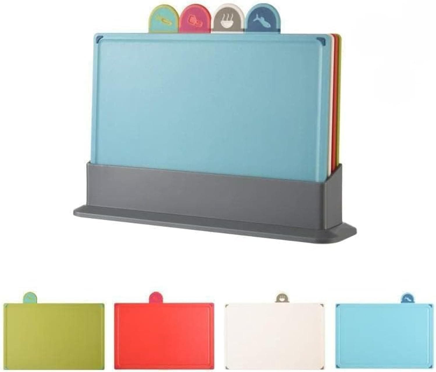 Cutting Board 4 pcs set with Storage Plastic, Chopping Board set with holder, Color coded for food preparation with storage stand, Easy to clean (Option 2)