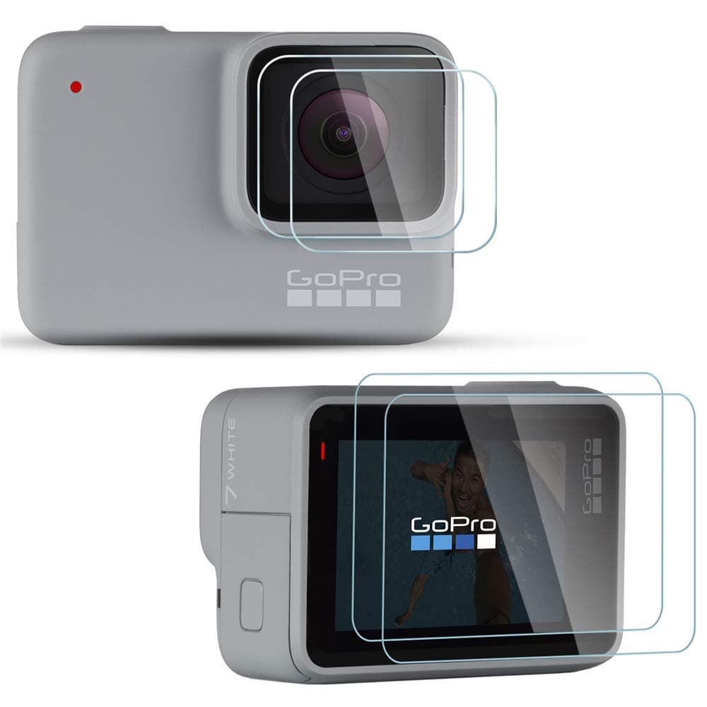 Diruite [ 4-Pack for GoPro Hero 7 Silver White Screen Protector, 2.5D 9H Hardness Ultra-thin Tempered Glass Camera Screen Protective Film [Anti-Scratch]