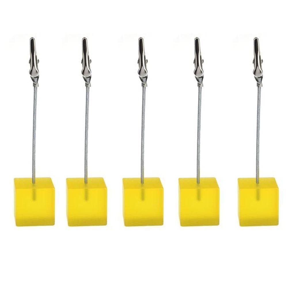 WICOO 5pcs Cube-Shaped Note Stand Card Memo Holder/ Functional Paper Organizer / Lightweight, Durable/ Alligator Clamp for Displaying Photos..etc. (Yellow)