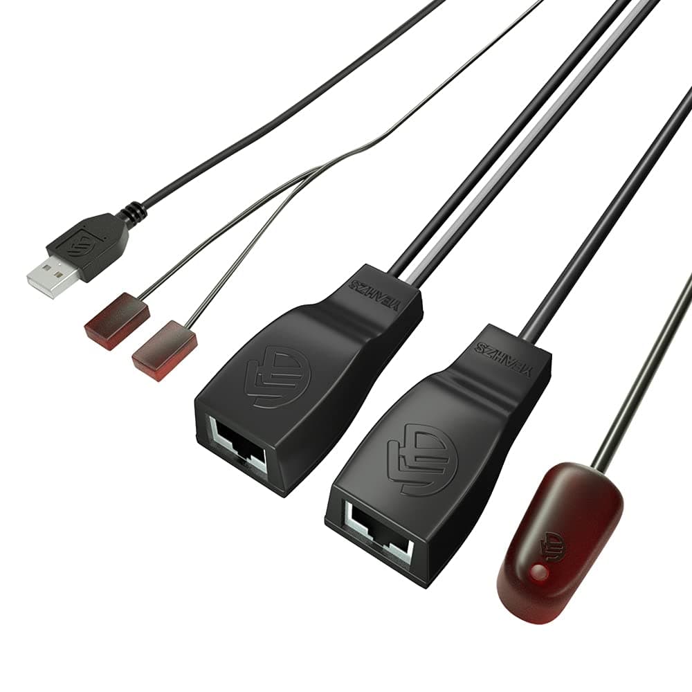 SZBJ IR Repeater,IR Remote Control Extender,Infrared Repeater System,Apply to Cat6/Cat5e/Cat7 Ethernet Cable Connection(Dual Head ir emitter)