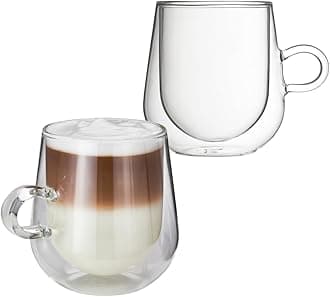 Judge Duo Latte Double Walled Glass Coffee Cup with Handle, Hollow Vacuum Sealed, Heat Resistant, Single 475ml Grande Latte Cup