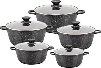 5Pcs Die-Cast Aluminium Stockpot Set with Glass Lids - Induction Safe Non-Stick Casserole Set - Granite Coating Cookware Pots - Large Cooking Stockpot - Suitable for Most Types of Hobs