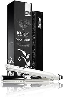 KARMIN G3 Salon Pro 1" Professional Tourmaline Ceramic Flat Iron Hair Straightener Ionic Hair Straightening Styling Iron, Straighten, Curl, Wave, Dual Voltage, Auto Shut Off, Carrying Case, White