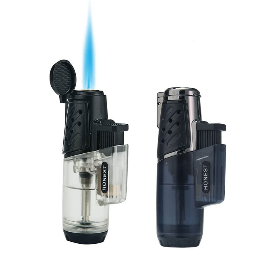 2 Pack Torch Lighter Windproof Turbo Strong Flame Butane Refillable Lighter Large Butane Gas Tank (Black & White)