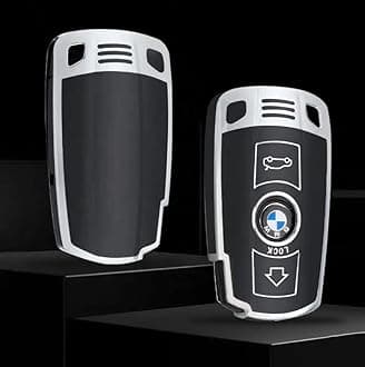 StyleC Remote Key Cover Compatible with BMW 1 3 5 SERIES X1 X3 X5 X6 E60 E90 E70 Z4 TPU Case Key Fob Keyless Remote Control Smart A (Black Silver)