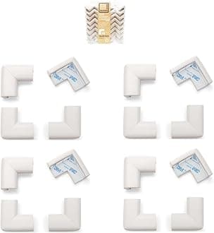 HeftyFit Corner Protector for Baby (16 Large Corners), Heavy-Duty Soft Rubber Foam Furniture Corner Bumper Guards, 3M Adhesive Pre-Taped, Oyster White (Off White)