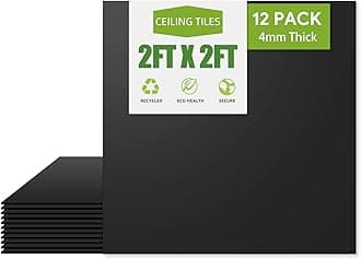 2ft x 2ft Drop Ceiling Tiles，Smooth Black PVC Ceiling Tiles 24 x 24in. Waterproof, Washable and Fire-Rated - Reusable - High-Grade PVC to Prevent Breakage-Package of 12 Tiles