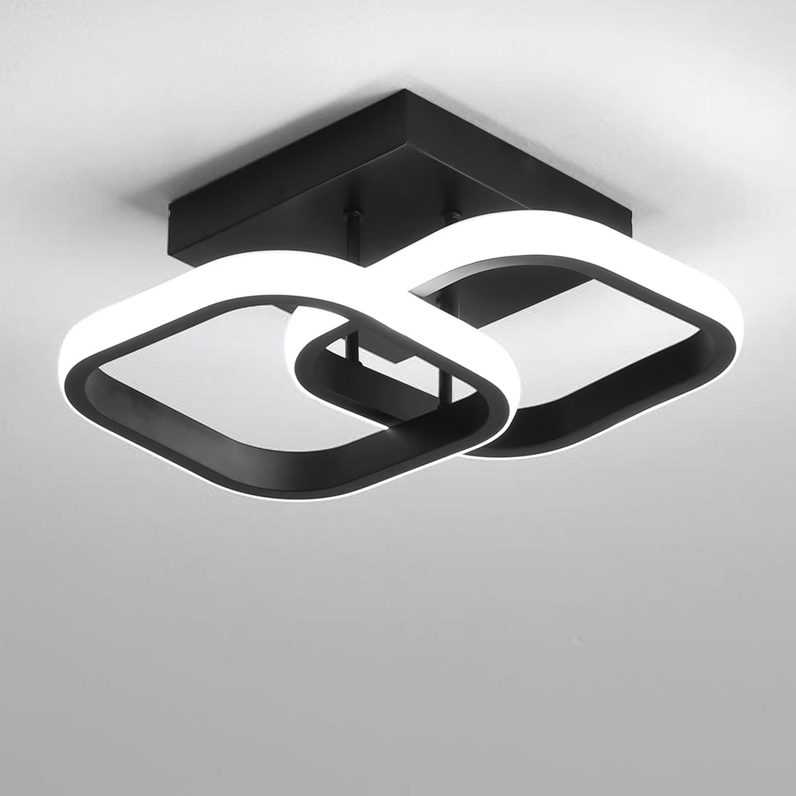 EIDISUNY Modern Ceiling Light LED 22W Cool White Light 6000K Square Black Ceiling Lights fixtures LED for Hallway Office Bedroom Kitchen Living Room Bedroom Entryway Balcony Stair Dining Room (Black)