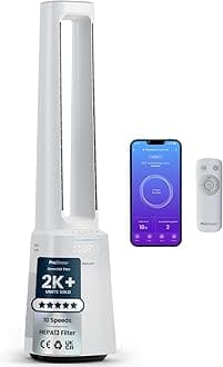Pro Breeze® OmniAir 41" Smart Bladeless Tower Fan with Air Purifier - Silent Standing Portable Circulator - Remote Control, Wi-Fi, HEPA Filter, LED Display, 10 Fan Speeds, 5 Modes & 60° Oscillation