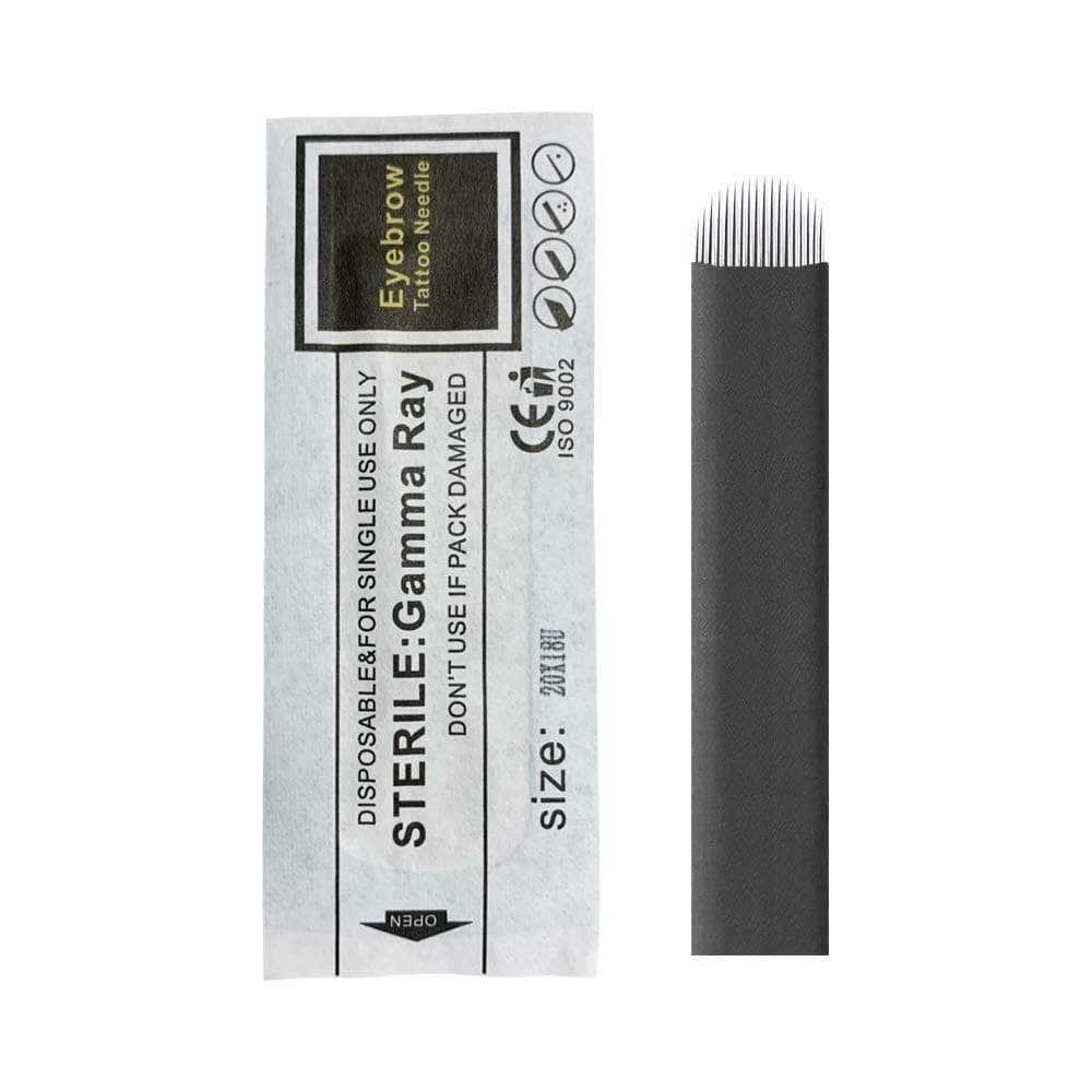 100PCS Black Flex Microblading U shape 18U Eyebrow Needles with 0.20mm Diameter 3D Embroidery for Tattoo Manual Pen Tattoo Inks Disposable Safe Healthy Tools (3 Sizes, U18)