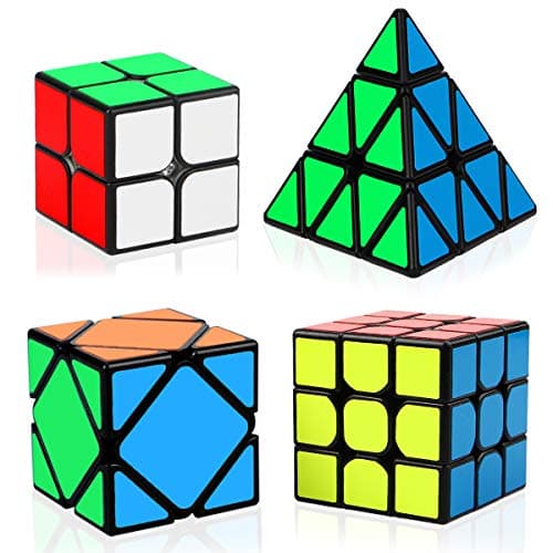 Speed Cube Set, Libay Cube Bundle 2x2 3x3 Pyramid and Skew Speed Cube Smooth Magic Puzzles Christmas Toys for Kids and Adults (4 Pack)