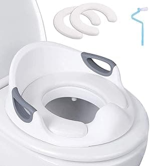 DELFINO Potty Training Toilet Seat for Kids Toddlers Boys Girls Toilet Trainer Ring with Handle with Backrest, Apply to Round and Oval Toilets (1 x Brush + 2 x Dismountable Cushion)