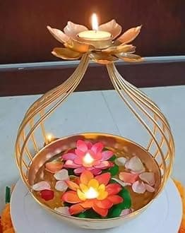 Handcrafted Diya Shape Flower Decorative Urli Bowl for Home Perfect for Floating Flowers and Tea Light Candles Ideal Home and Table Decor Diwali Decoration Items Potpourri Bowl