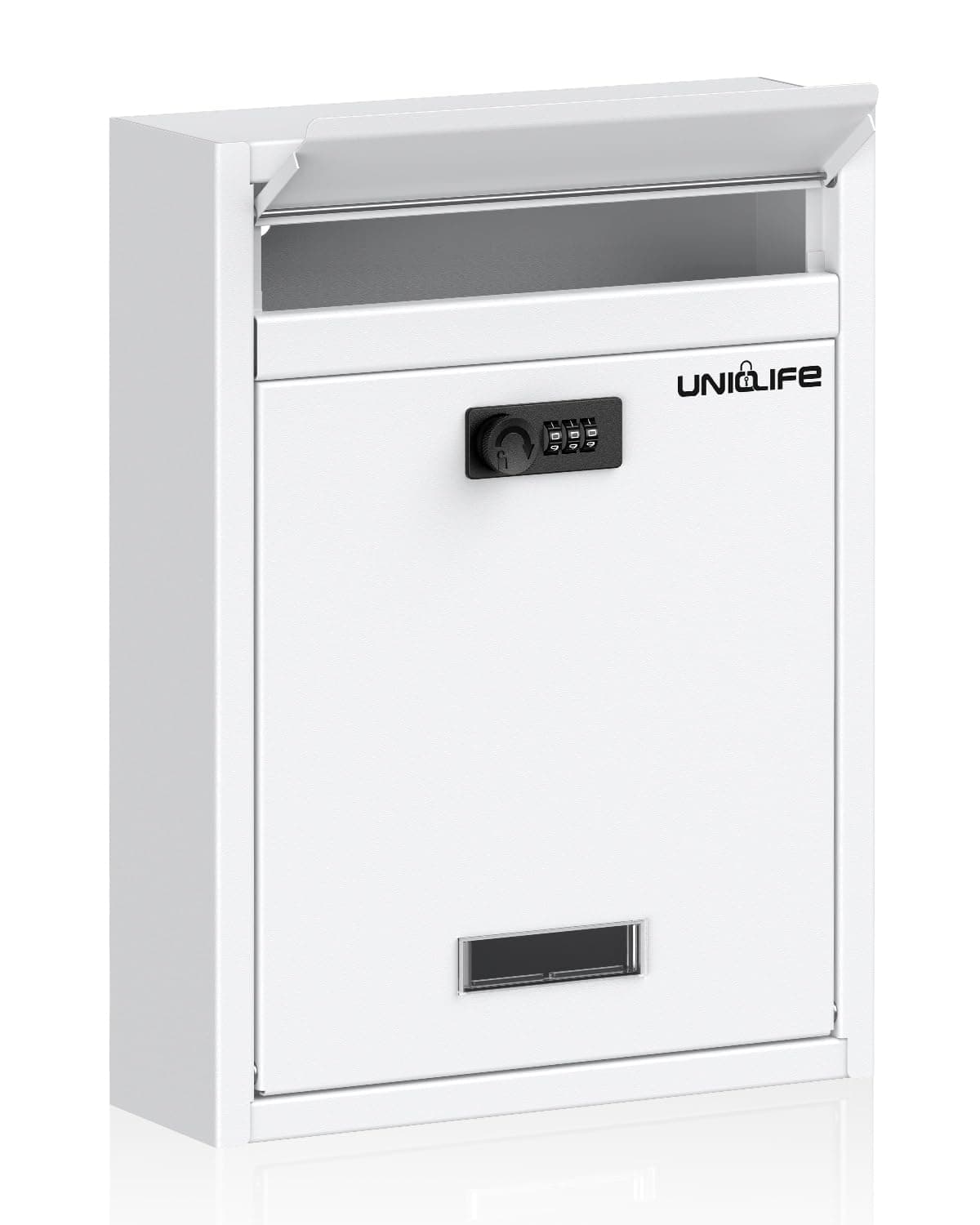 Uniclife Wall Mount Mailbox for Outside, Large Locking Mailbox with Combination Lock, Security Mail Box for House, Safe Key Drop Box, Post Box, Steel Cash Drop Box for Home Office School, White