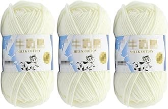 3Pcs 50g Milk Yarn Knitting Cotton Yarn Soft Chunky Hand-Woven Crochet Wool Yarn for Handcrafts Crocheting Knitting (White)