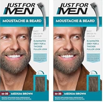 Just for men Moustache & Beard Medium Brown Dye, Eliminates Grey for a Thicker & Fuller Look – M35 (Pack of 2)