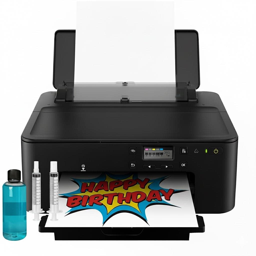 Cake Topper Image Printer, Cake Ink Cartridges, 50 Wafer Sheets, Edible Color Markers & Printhead Cleaning Kit Bundle