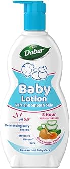 DABUR pH 5.5 Balanced Sensitive Skin with No Harmful Chemicals Contains Aloe Vera, Licorice and Almonds, Hypoallergenic and Dermatologically Tested No Paraben and Phthalates Baby Lotion - 500 ml