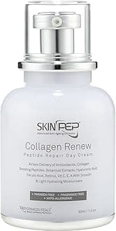 Collagen Renew - Encapsulated Growth Factors (EGF, FGF, TGF) Day Cream - Skin Moisturisers + Retinol + Hyaluronic Acid Serum + Vitamin C + Peptides - Korean Inspired Glass Skin By SkinPep (30ml)