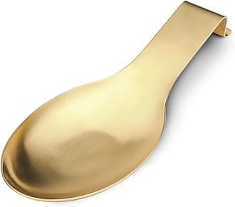 Stainless Steel Spoon Rest, Spatula Ladle Holder, Stainless Steel Utensil Spoon Rest Holder, Brushed Finish, Dishwasher Safe 9.8 x 3.7 Inch (Gold 1PC)