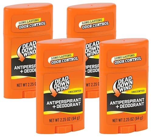 Dead Down Wind Men’s Antiperspirant Deodorant Stick | 2.25 Ounce | Unscented, Long Lasting, Chemical & Organic Odor Eliminator, Safe for Sensitive Skin | Hunting Accessories (Pack of 4)