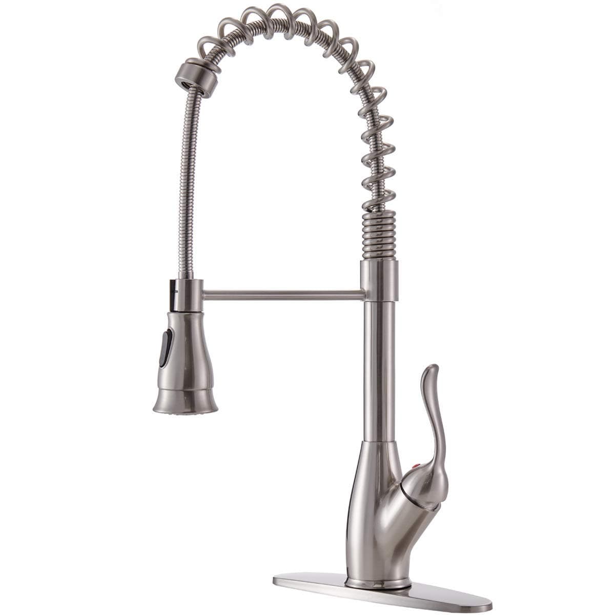 Antique Commercial Lead-free Spring Solid Brass Single Lever Pull Out Sprayer Black Kitchen Faucet With Deck Plate, Brushed Nickel