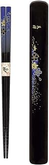 Tanaka-hashi Tanaka Hashi-ten ten Box, Hanayuzen, Dark Blue Design 22.5cm long chopsticks, Hardwood