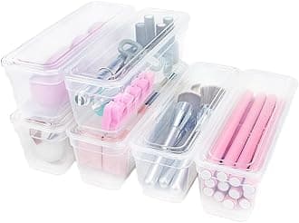 AB Designs Bin Pack, [6] Long Home Organizer Storage Boxes with Lids, Translucent Clear