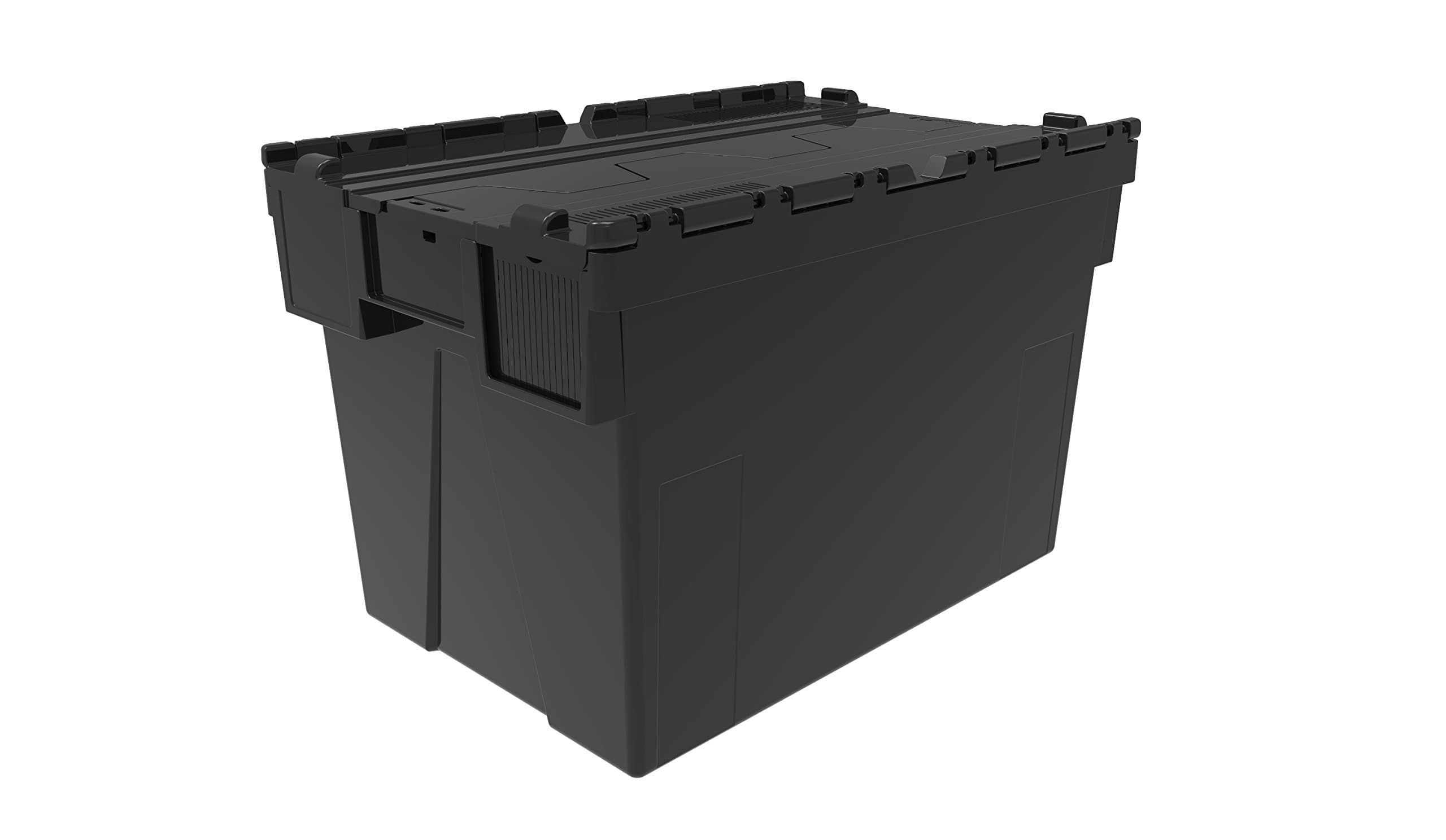 Solent NEW BLACK BIG 77 Litre Plastic Storage Boxes Containers Crates Totes with Lids - L 600 x W 400 x H 400 mm Industrial Stackable/Nest Box (2)