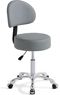 Thick Sturdy Padding with Wheels and Back Support,Swivel Rolling Stool Round Chair,Adjustable Stool for Doctor,Medical,Massage Salon,Office(with Back,Gray