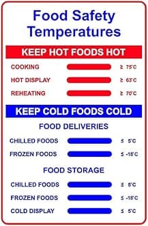 Food Safety temperatures Safety Sign - Self Adhesive Sticker (300mm x 200mm)