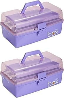 2PCS 12'' Three-Layer Clear Plastic Home Storage Boxes, Multipurpose Organizer and Portable Handled Storage Case for Art Craft and Cosmetic (Purple)