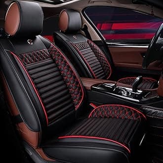 Custom Car Seat Covers Fit for Prizm 2000-2003 5-Seat Full Set All Weather PU Leather Front Rear Seat Protector with Waterproof Airbag Standard Edition Black Red