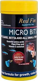 JSquare Red Fin Micro Bits Fish Food for Aquarium| 0.5mm - Slow Sinking Crumbles|Enhances Natural Color & Immunity for tetras, Guppies, barbs, bettas & Tropical Fishes | 100g, all life stages