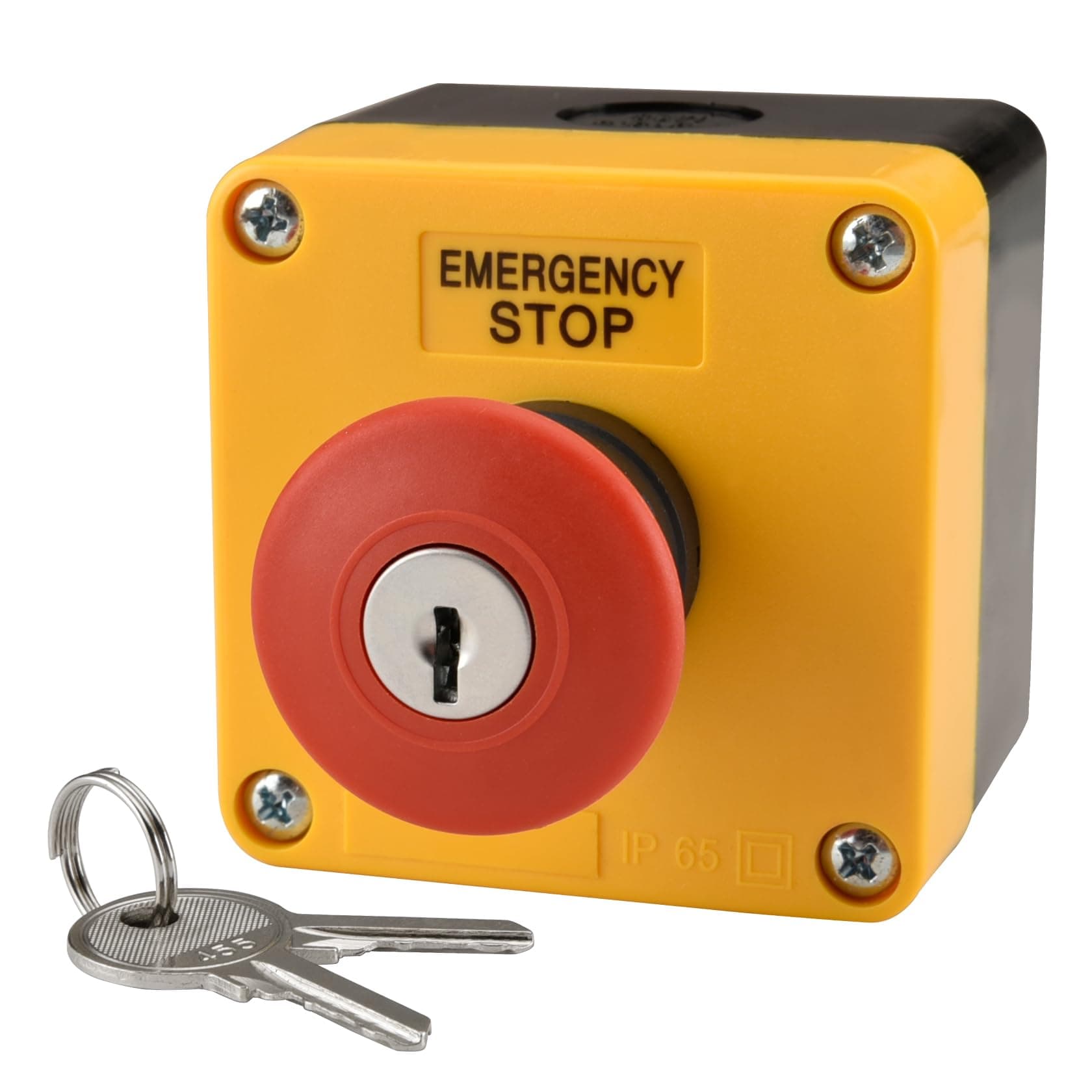 Heschen Red Sign Weatherproof Emergency Stop Push Button Switch, 660V 10A, with Box and Key(1NO1NC)