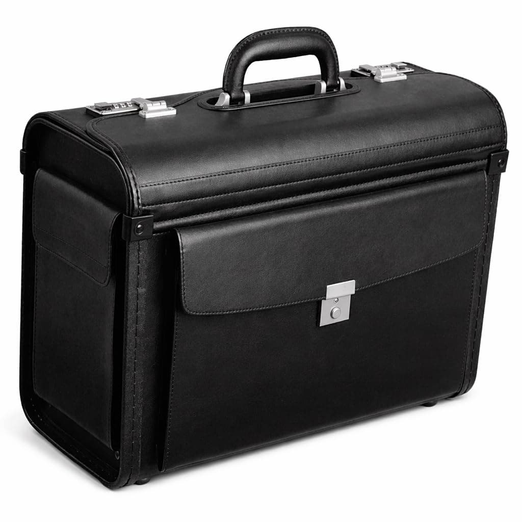 Genova Pilot Case Multi-section 2 Combination Locks Leather-look Black Ref 45028, Black, Pilot Case