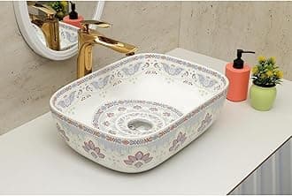 CLUSTER Designer Table Top Wash Basin For Bathroom | Ceramic Bathroom Sink | Over Counter Moroccan Design Wash Basin for Hotel, Resturent (18 x 13 x 5.5 Inch) (Moroccan Design 13)