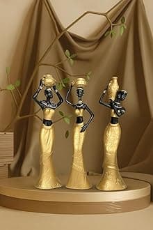 Xtore Beautiful New Golden & Black African Women for Home Decor (Pack of 3, Golden & Black)