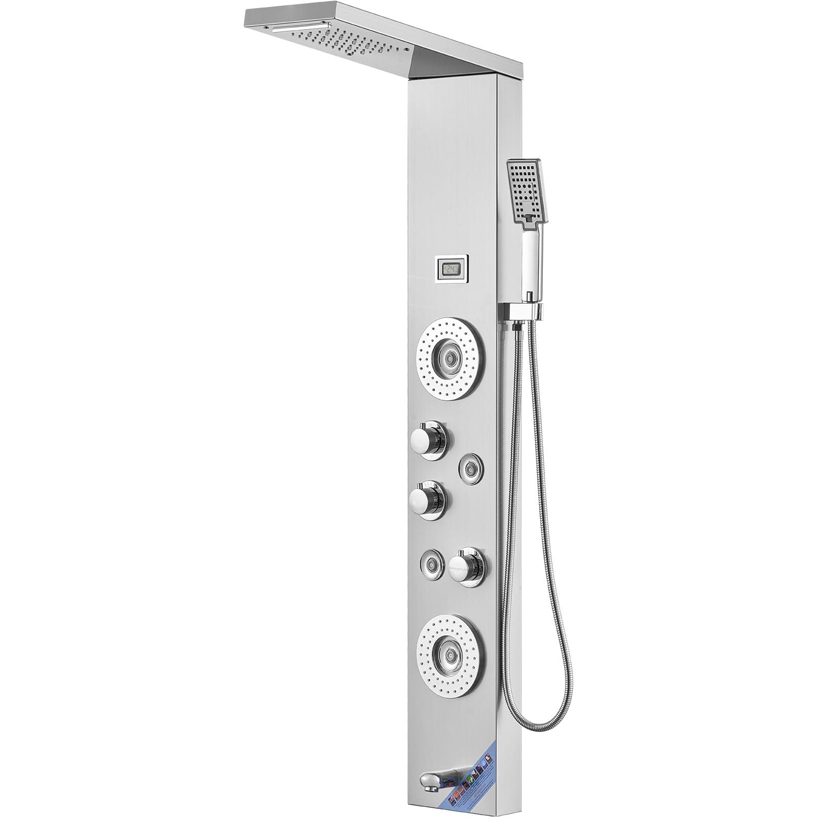 VEVOR Shower Panel Tower System, 6 Shower Modes, LED & Display Shower Panel, Rainfall, Waterfall, 4 Body Massage Jets, Tub Spout, Handheld Shower Head 59" Hose, Stainless Steel Wall-Mounted Shower Set