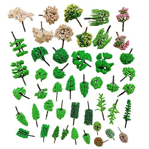 SIX VANKA 48pcs Model Tree Mixed Miniature 1.4 - 2.7 inch Decoration Train Trees Railroad Scenery Diorama Tree Architecture Trees Sets for DIY Scenery Landscape, Natural Green Forest
