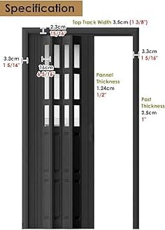 Concertina Door PVC & Acrylic Internal Foldable Gate - Custom Size, Accordion Door for Cupboard/Kitchen, Hallway Pantry Doorway Sliding Door with Handle(Black,74x80in(191x203cm))