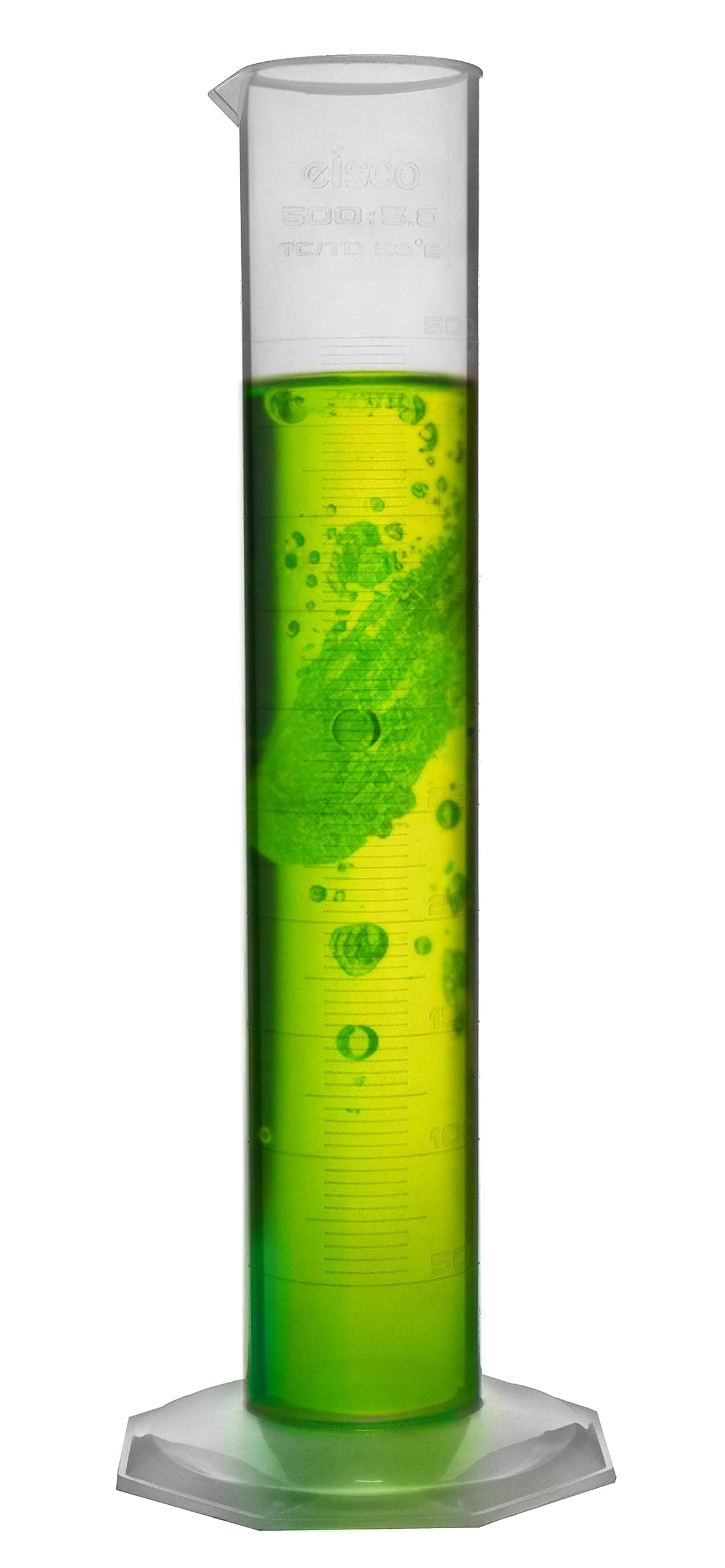 Polypropylene Graduated Measuring Cylinder - 500ml | Octagonal Base | Class B Tolerance | Easy to Read Measurements | Raised Graduations Marked Every 50ml | Durable Labware