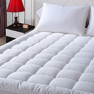 EASELAND (California King, White) - Luxury Hotel Quilted Mattress Pad Cover 300TC 100% Cotton Top - Goose Down Alternative Filling -Stretch Up to 8-50cm Deep -Mattress Topper (Cal King,White)