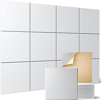 Sonicism 20 Pack Acoustic Panels with Self-Adhesive, 12" X 12" X 0.4" Sound Proof Foam Panels, Decorative Soundproof Wall Panels, Sound Proof Absorbing Tiles for Home & Offices,White