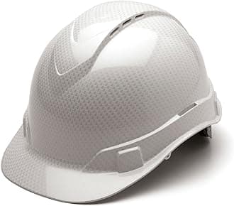 Pyramex Ridgeline Cap Style Hard Hat, Vented, 4-Point Ratchet Suspension, Shiny White Graphite Pattern