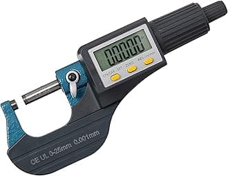 Real Instruments - 0-25mm external digital screw meter with LCD display and carrying case, ideal for accurate measurements in inches and mm (0.01mm) resolution, accuracy of +/-0