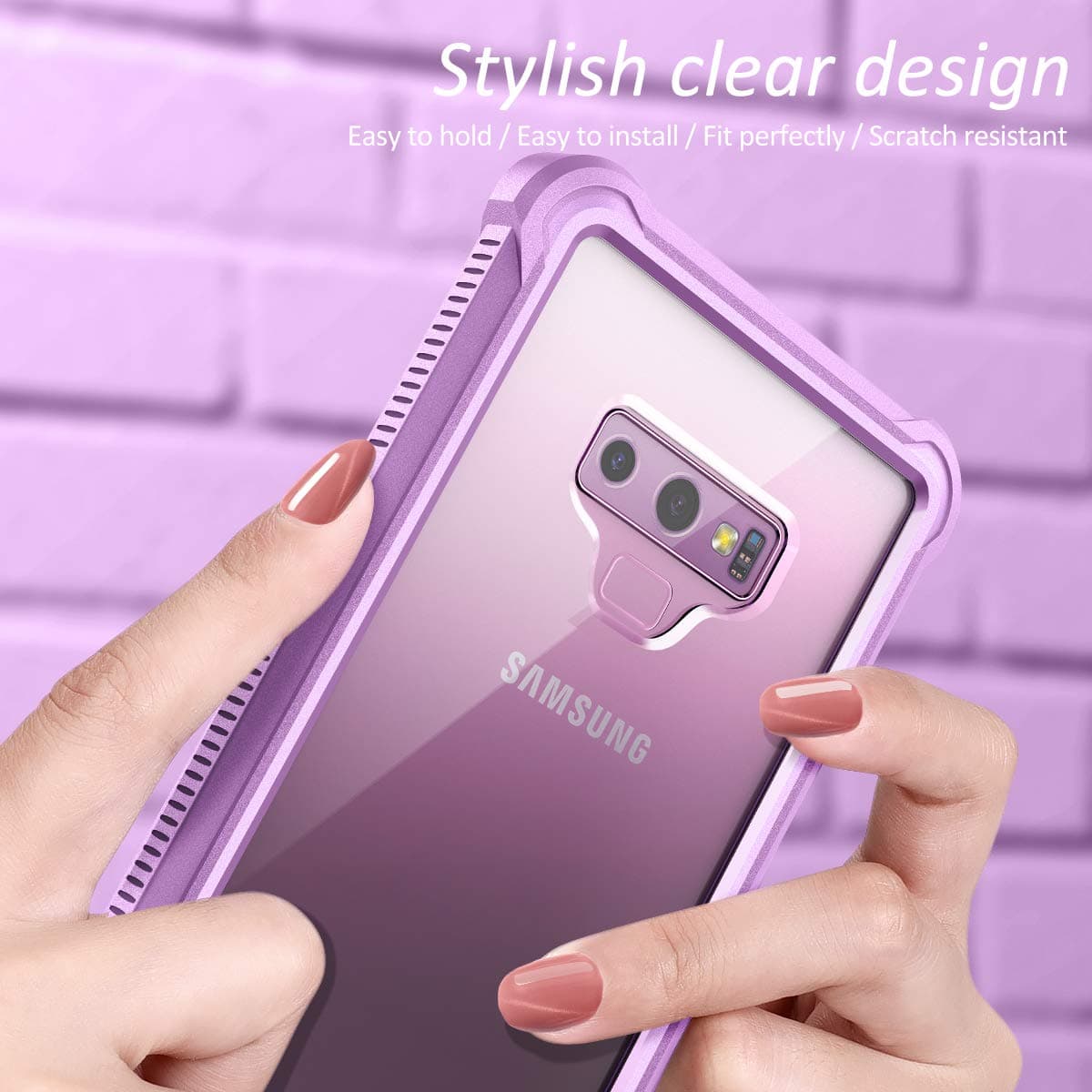 Dexnor Case Cover Shockproof Bumper Clear Slim Scratch Resistant Back with Built-in Screen Protector - Purple