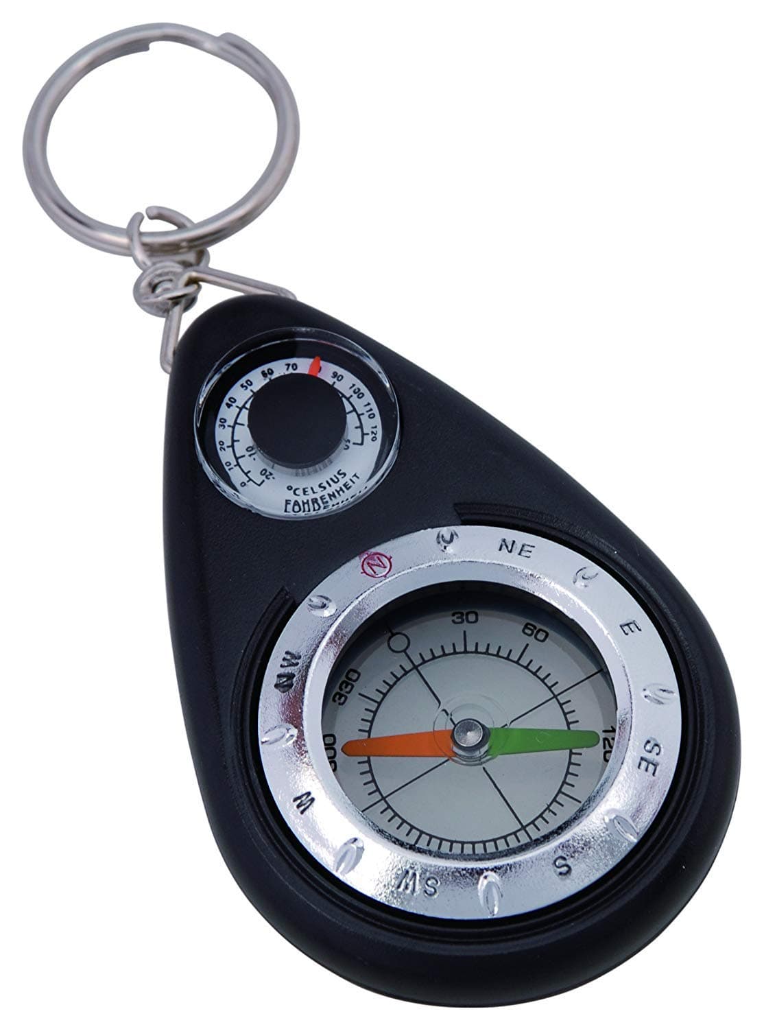 AceCamp Munkees Small Compass and Thermometer Keychain, Mini Pocket-Sized Waterproof Keyring Gear for Camping, Hiking, Backpacking, Survival Tool, Emergency Kit